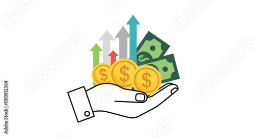 Hand Holding Money and Growth Arrows Investment and Financial Success Concept