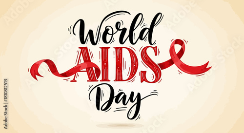 Show your support this World AIDS Day with this compelling design featuring a red ribbon, perfect for raising awareness and promoting unity in the fight.
