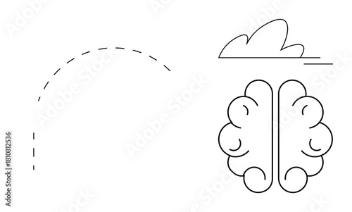 Dashed line forming a trajectory, a brain highlighting intelligence, and a cloud symbolizing imagination. Ideal for ideas, learning, brainstorming, innovation, creativity, mental health