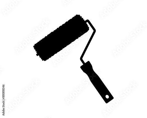 Simple black silhouette illustration of a paint roller, a versatile tool used for various painting tasks, home renovation, and artistic endeavors, presented as a clean graphic icon