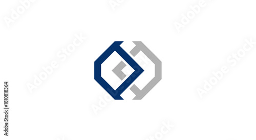 Modern abstract logo design featuring two interlocking geometric shapes in blue and gray on a white background.