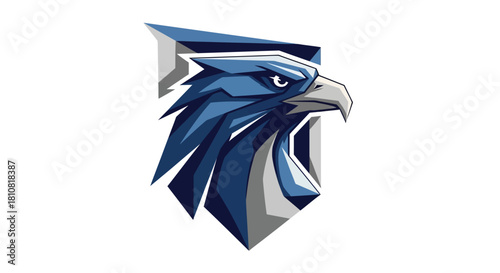 A detailed illustration of a blue and white griffin head, a mythical creature.