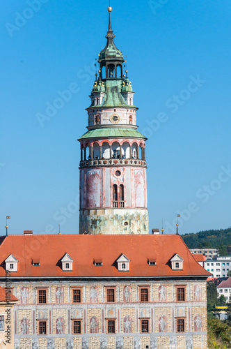 Close up at tower in Cesky Krumlov