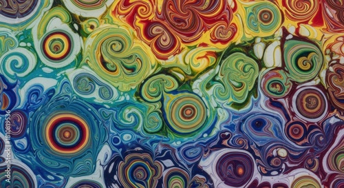 Vibrant concentric swirls create a mesmerizing visual rhythm with a colorful display