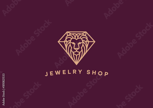 A sophisticated logo design for a jewelry shop featuring a lion within a diamond shape, symbolizing strength, luxury, and elegance in a unique branding perspective.