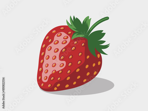 A vibrant and juicy strawberry with bright red color and green leaves stands prominently against a simple background, celebrating the freshness of nature's bounty and healthy snacking.