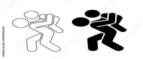 Piggyback Ride and Human Carrying Icon Set, Black Solid Silhouette and Outline Stroke Pictograms, Person Assisting or Carrying Another Person, Friendship, Teamwork, Emergency Evacuation Symbol.