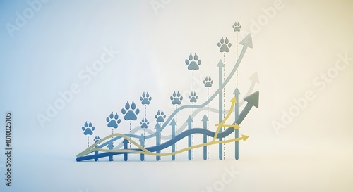 Growth chart with paw prints showing increasing pet industry success