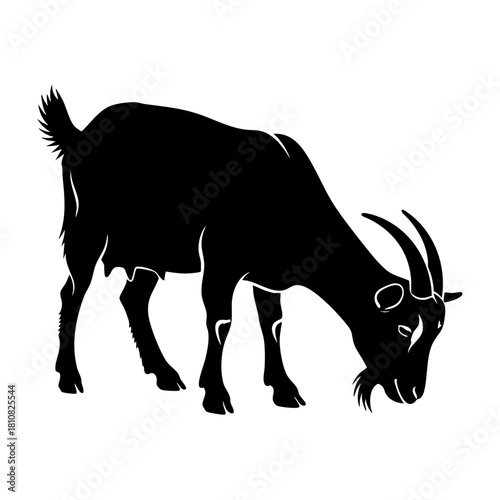 Grazing Goat Silhouette with Head Down Vector Icon