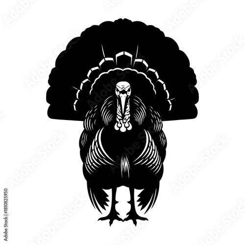 Male Turkey Front View Fanned Tail Silhouette