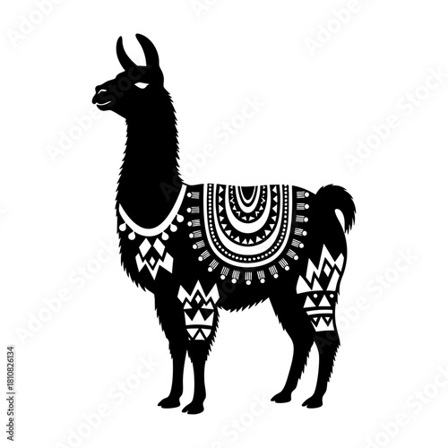Grazing Llama Silhouette with Head Down Vector