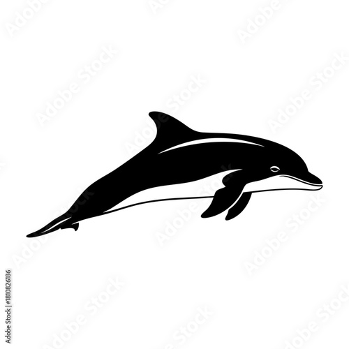 Swimming Dolphin Side Profile Silhouette Vector