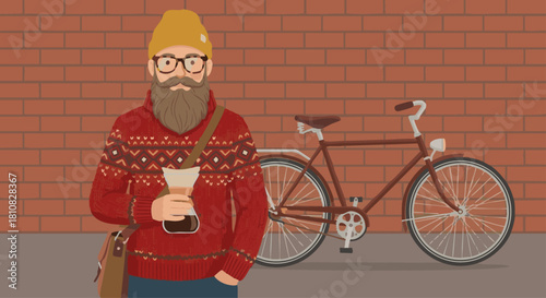 Hipster Santa
Modern hipster Santa Claus wearing glasses, long styled beard, patterned red sweater, beanie hat instead of traditional cap, trendy contemporary vector style.