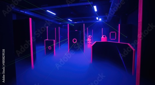 Laser Tag Arena with Neon Lights and Futuristic Design for Entertainment and Recreation