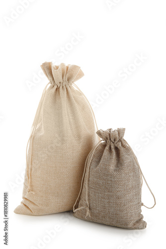 Two burlap drawstring pouch...