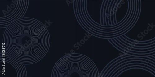 Abstract dark background with a modern geometric pattern of overlapping concentric circles in shades of blue.