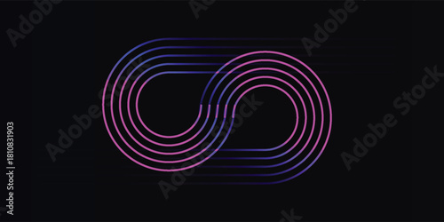 A glowing infinity symbol made of multiple lines with a blue and pink gradient on a dark background, suggesting motion and technology.