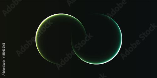 A glowing green infinity symbol formed by two overlapping circles on a dark, minimalist background.