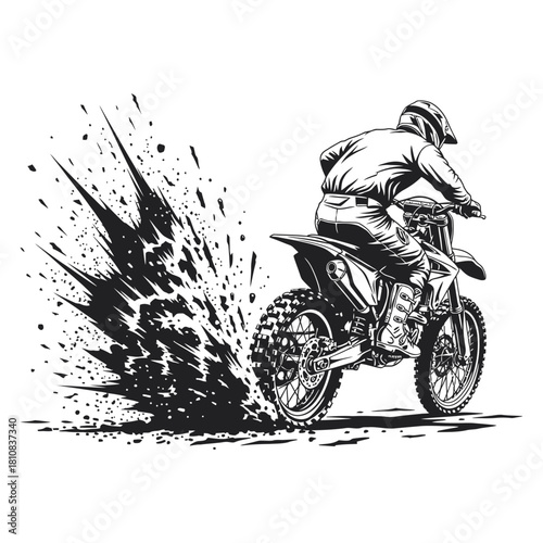 Detailed Line Art Motocross Rider in Action Dirty Track Illustration