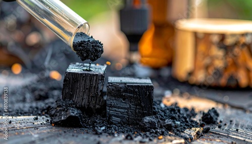 Fototapeta Naklejka Na Ścianę i Meble -  Brown wood market spice cooking ingredients with coffee beans, oil and vinegar, and sugar in nature