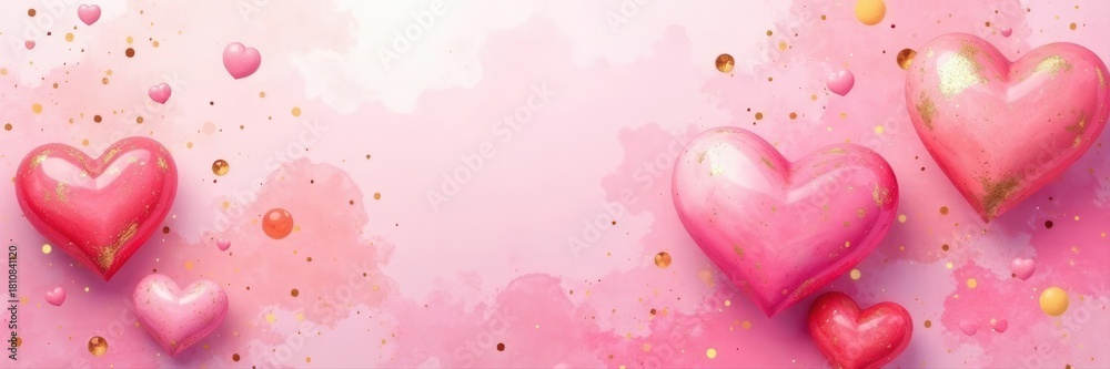 Obraz premium Pastel pink watercolor wash, gold glitter, abstract shapes, luxury Valentine's Day card template , abstract, valentines day card, shapes