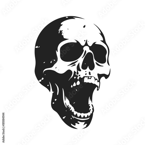 Grunge Hand drawn Detail Skull Head Open Mouth Illustration Icon