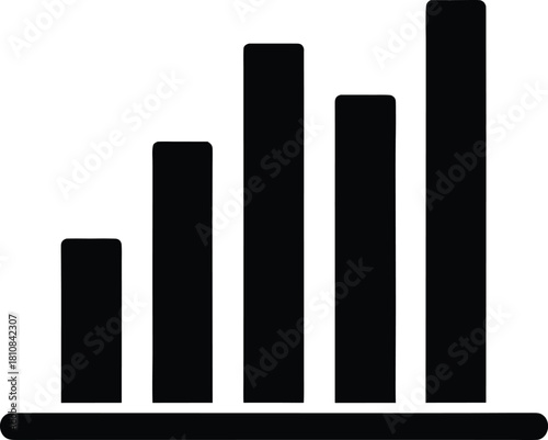 Black bar chart analytics icon representing data visualization and financial reporting isolated on transparent background