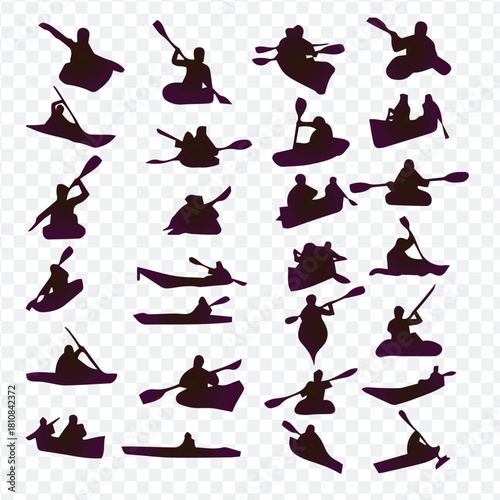Collection of kayaking and canoeing silhouettes for water sport enthusiasts