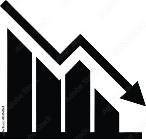 Black downward trend line representing financial loss isolated on transparent background