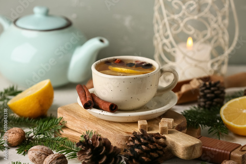 Warm winter tea with lemon,...