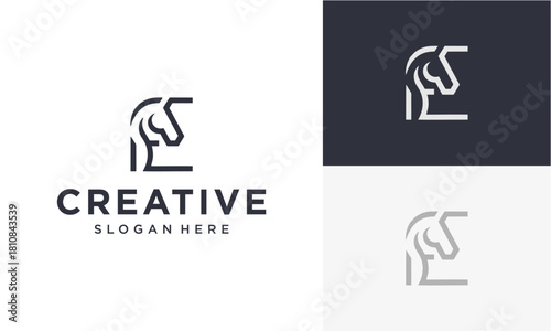 vector logo design of the initial E forming a horse