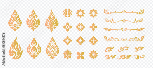 Elegant golden floral design elements for traditional art applications