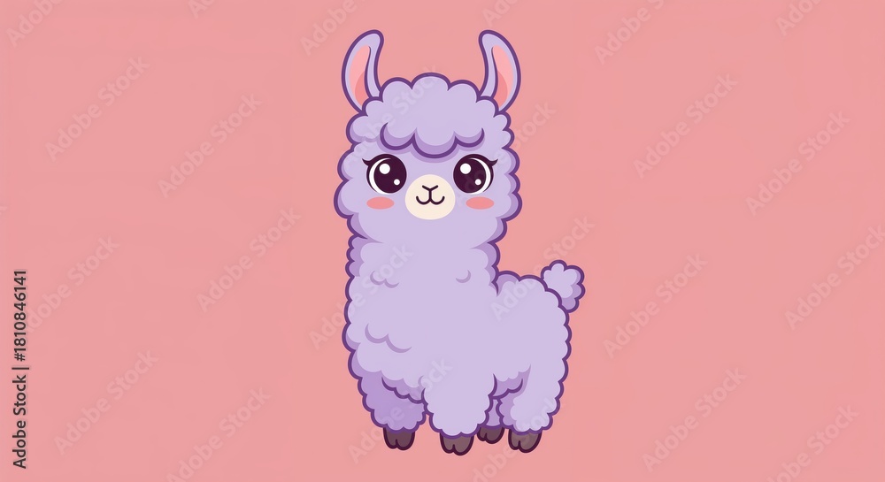 Naklejka premium Adorable Llama Illustration: A charming llama illustration, with soft, fluffy fur and a cute expression, stands against a simple backdrop, capturing the essence of friendliness.