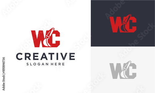 WC excavator initial vector logo