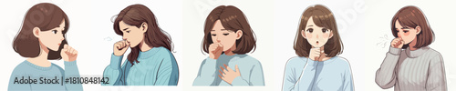 vector image of a woman coughing on a white background