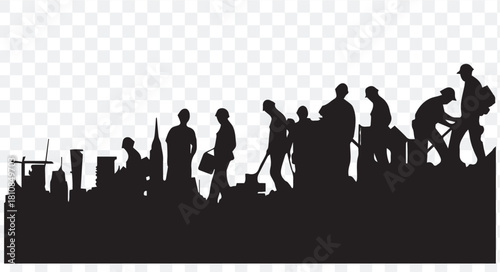 Silhouette of Dutch cityscape with working people showing industrious spirit