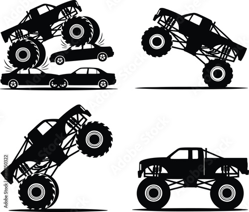 Monster Truck Stunt Silhouette Vector Set