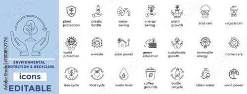 Environmental Protection and Recycling line icon set