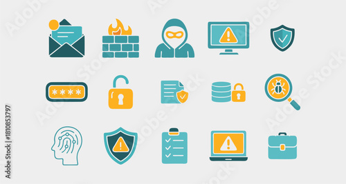 Cyber Security Icons Flat Illustration Set