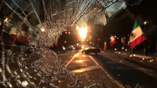 The street is filled with passionate demonstrators in a heated confrontation.