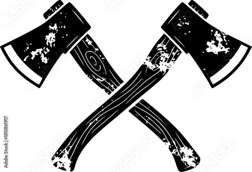 Vintage Crossed Axes Silhouette: Rustic Lumberjack Icon Vector Graphic Design Element old wood logo
