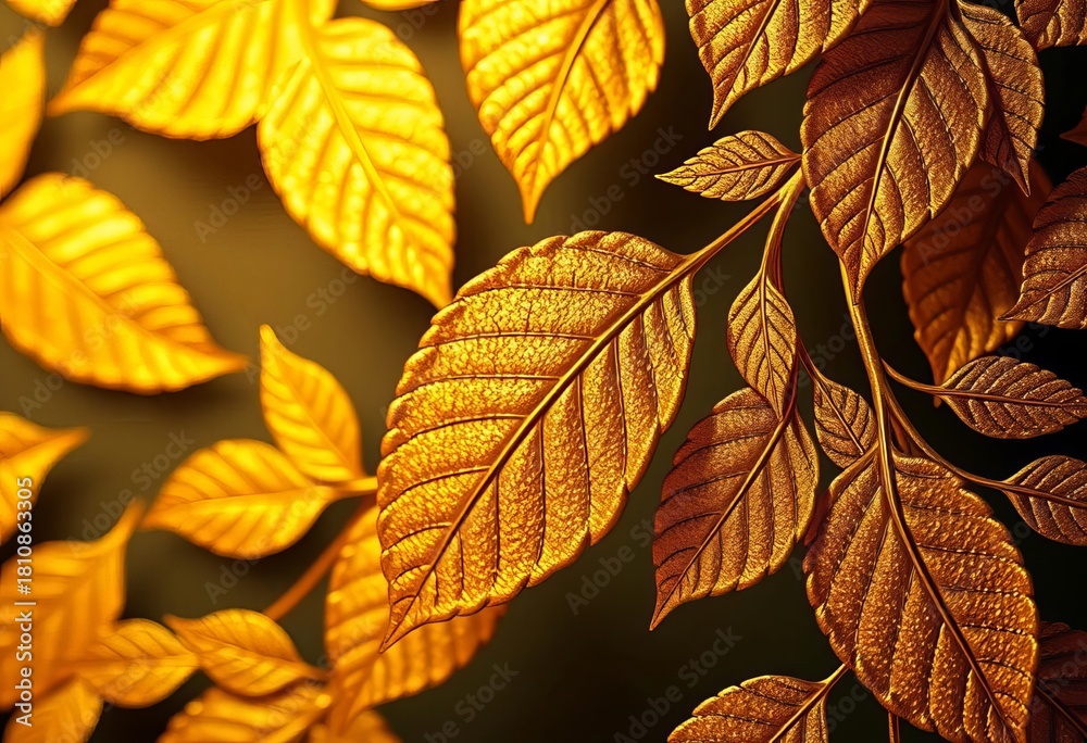 Fototapeta premium Intricate golden leaf pattern, shimmering and luxurious, metal, fine art