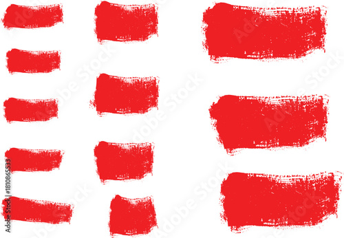 Collection of red paint brush strokes on a white background