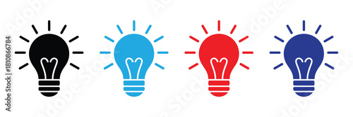 Diverse colored light bulb icons representing ideas, innovation, and creativity, isolated on a white background for conceptual use in presentations and design projects.