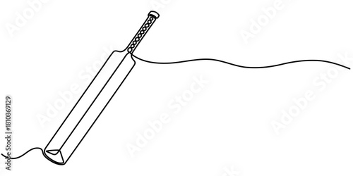 Continuous one line drawing of cricket bat and stumps outline minimal vector illustration. 
