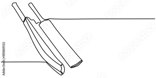 Continuous one line drawing of cricket bat and stumps outline minimal vector illustration. 