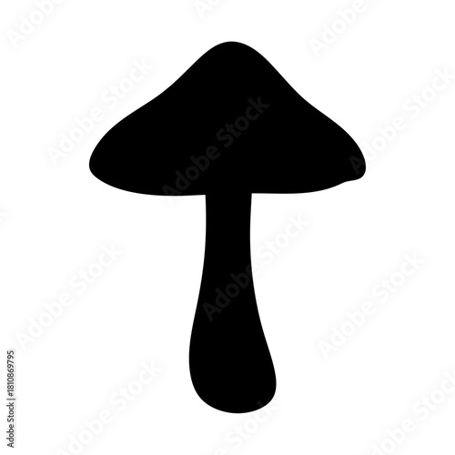 A black silhouette of a mushroom with a cap and a stalk