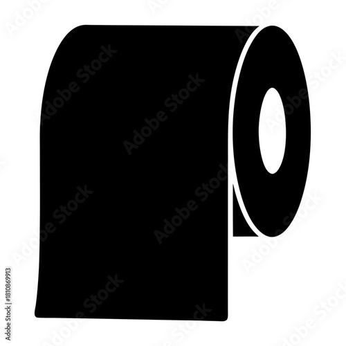 Black Toilet Paper Roll Silhouette, Simple Symbol for Hygiene Products