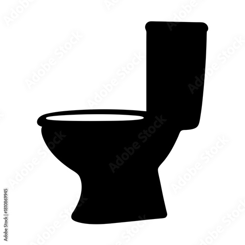 Simple black and white silhouette illustration of a common household toilet