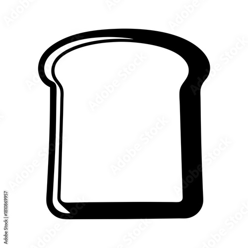 Simple black and white illustration of a slice of bread, clean vector